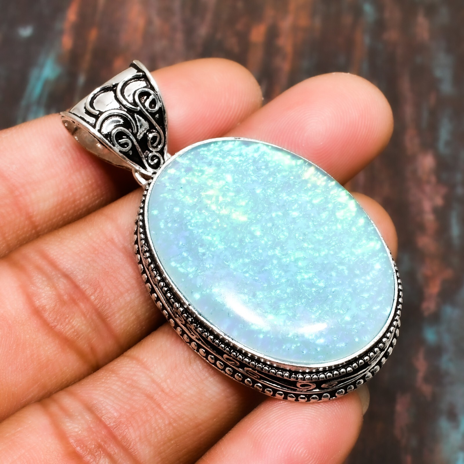 Blue Triplet Opal Gemstone Handmade Wedding Jewelry Pendant 2.08″