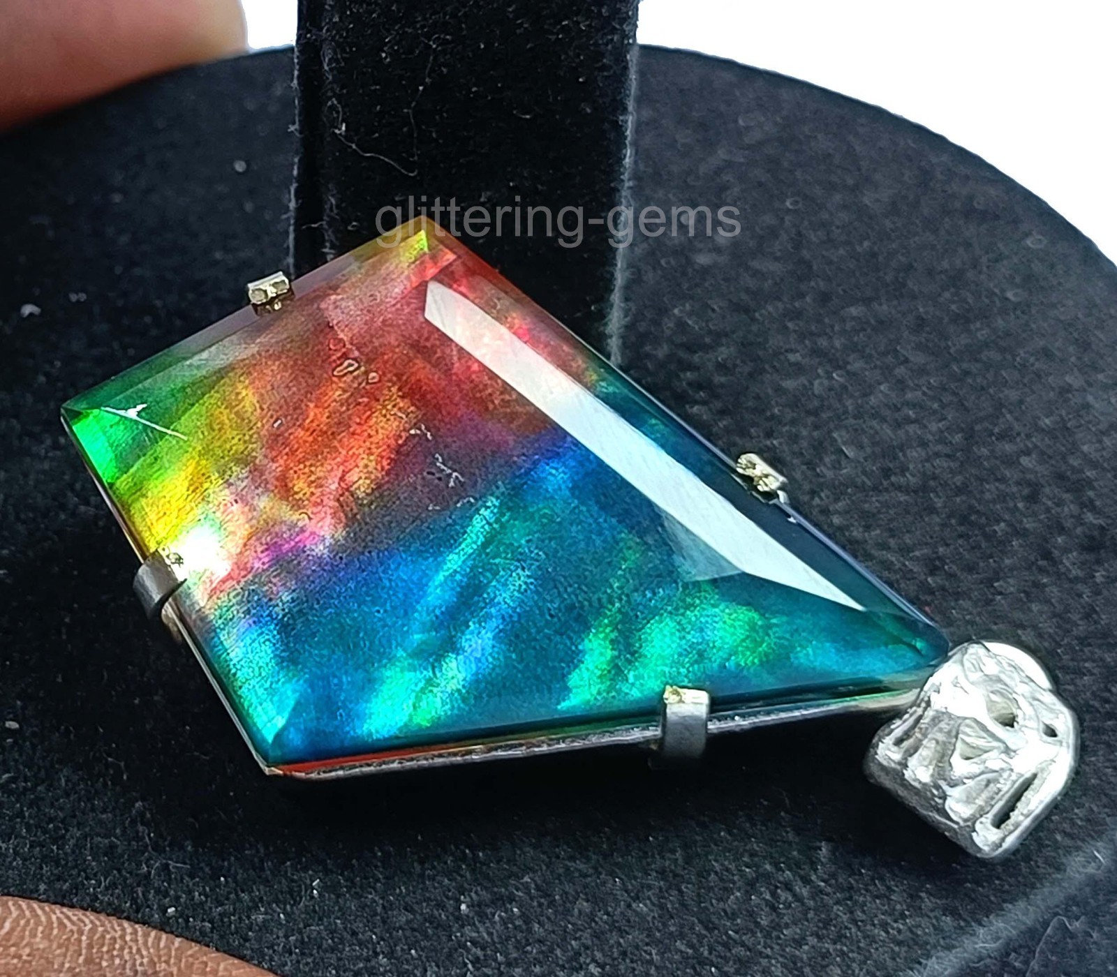 70.30 CT Natural Fancy Cut Ammolite 925 Solid Silver Pendant IGL Loose Gems 5JSN