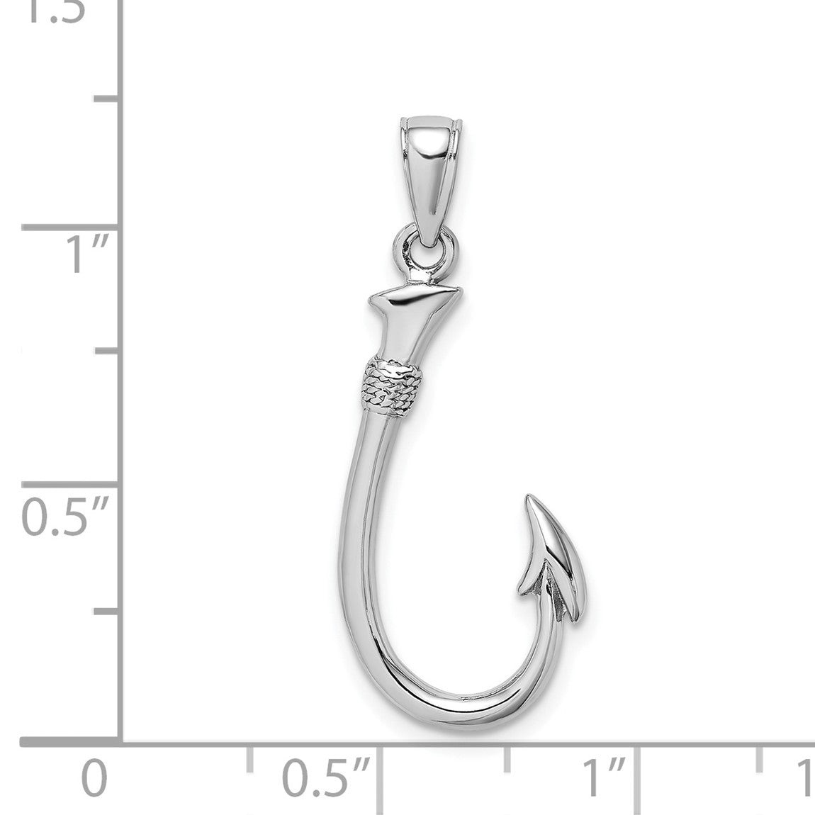 14k White Gold 3-D Fish Hook Pendant