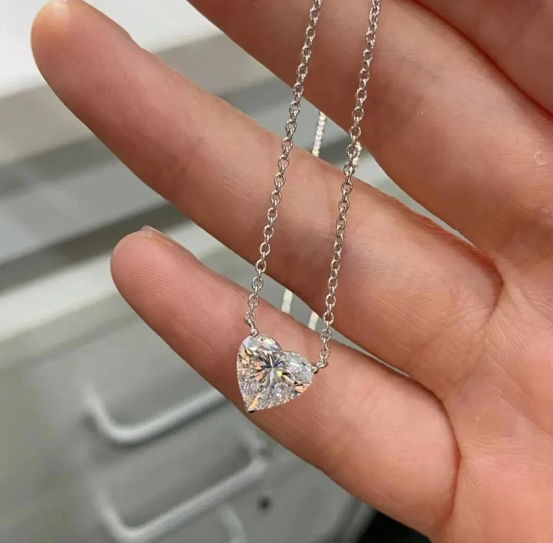 Gift Her Lab Grown Diamond 1.00 CT Tiny Heart Pendant Chain 925 Sterling Silver