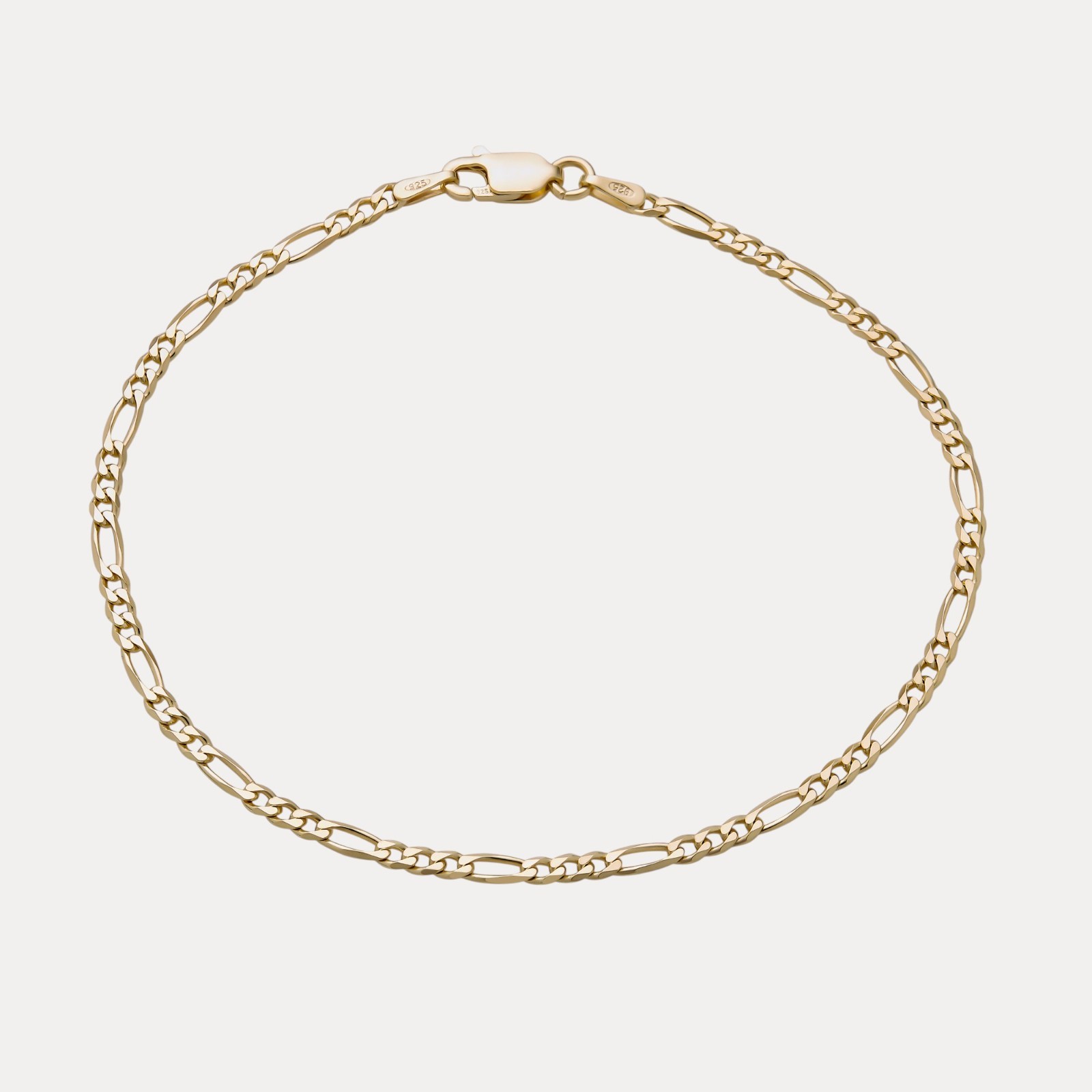 2.5mm Figaro Bracelet Link – Real Solid 925 Sterling Silver Or 14k Gold Vermeil