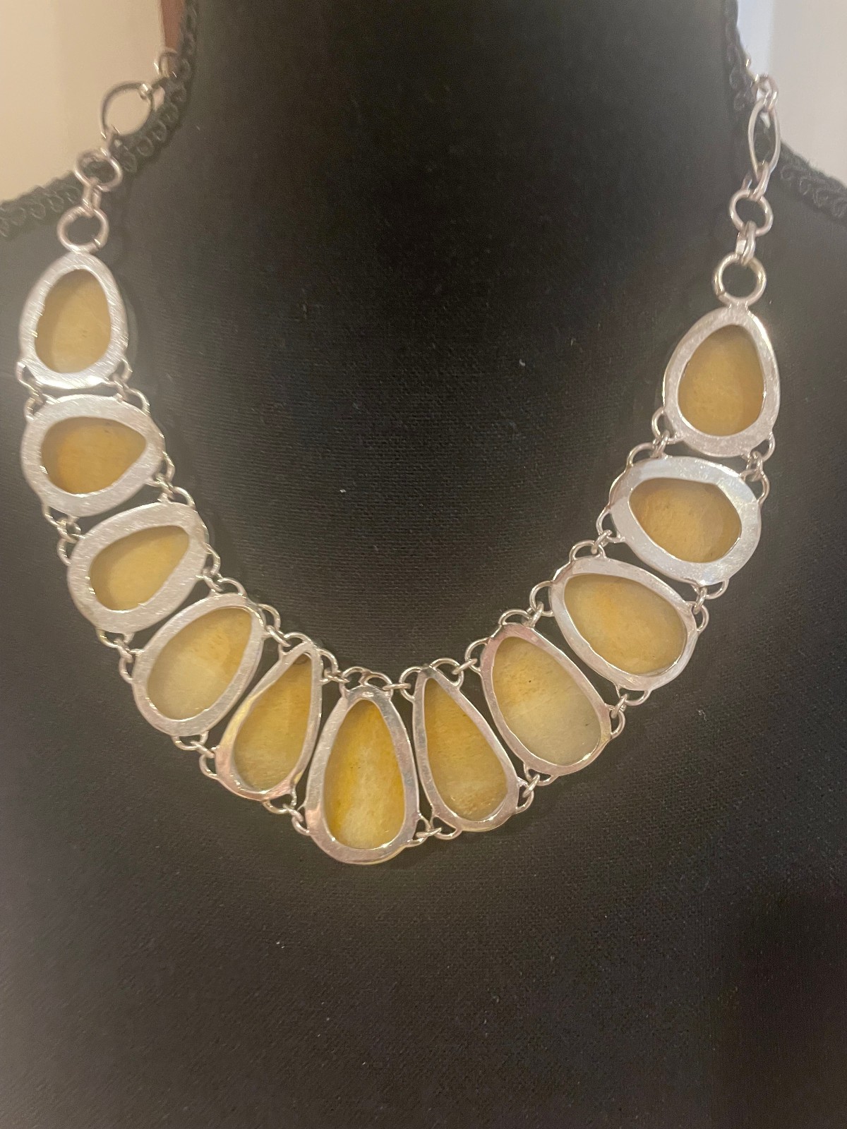 Yellow Serpentine and Sterling Silver Necklace