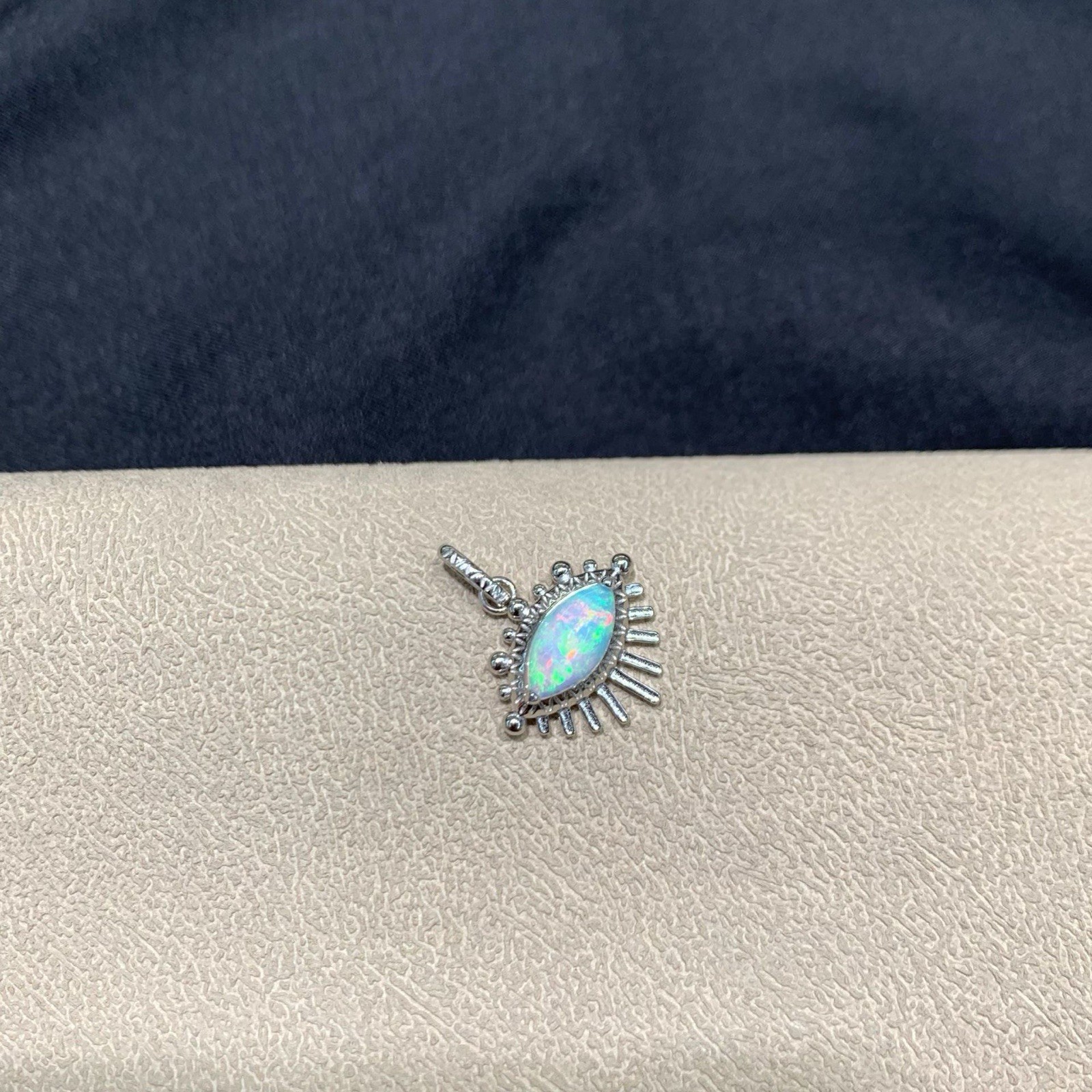 Australian 925 Sterling Silver Opal Sunburst Evil Eye Pendant