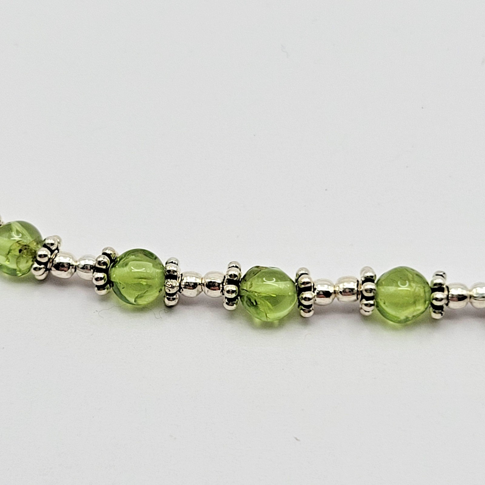 Sterling Silver 4.5mm Peridot Bead Bali Station Necklace ~ 16″