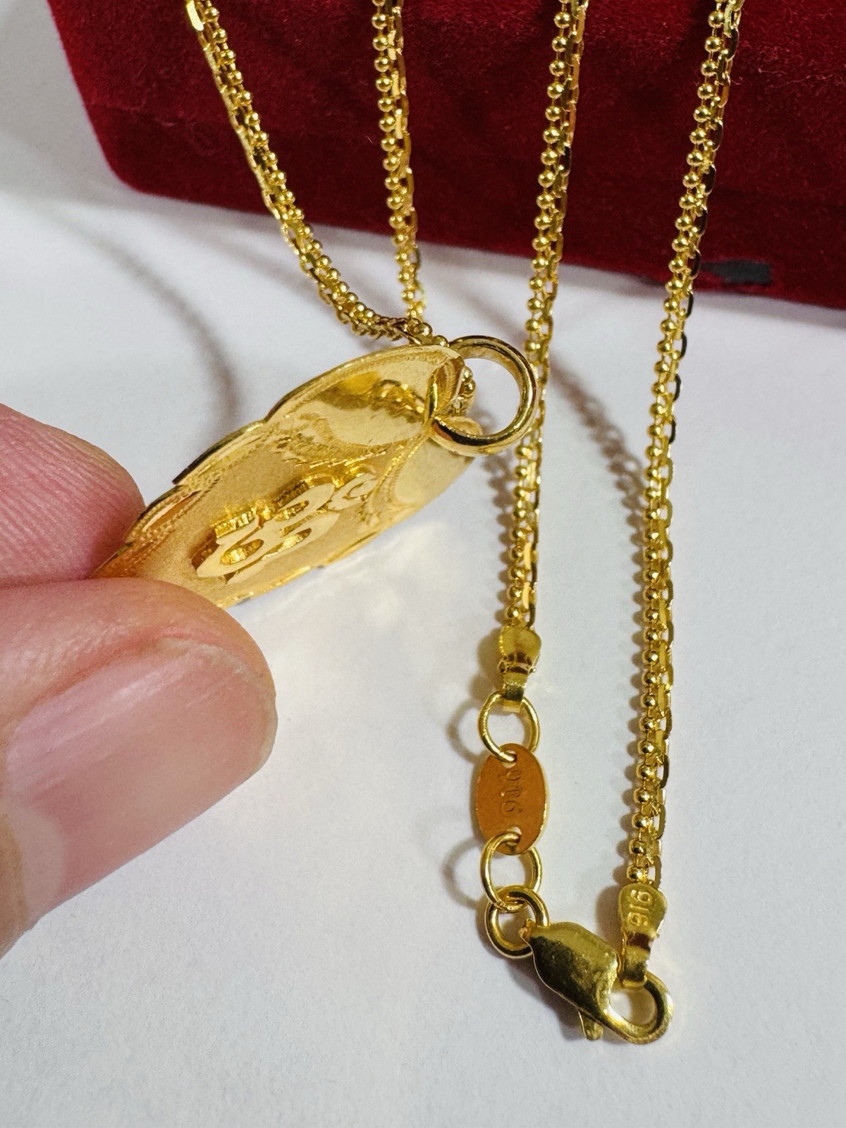 Saudi Dubai 22K Solid 916 Real Gold Heart Sikh Set Necklace 20” Long 9.0g 2.2mm