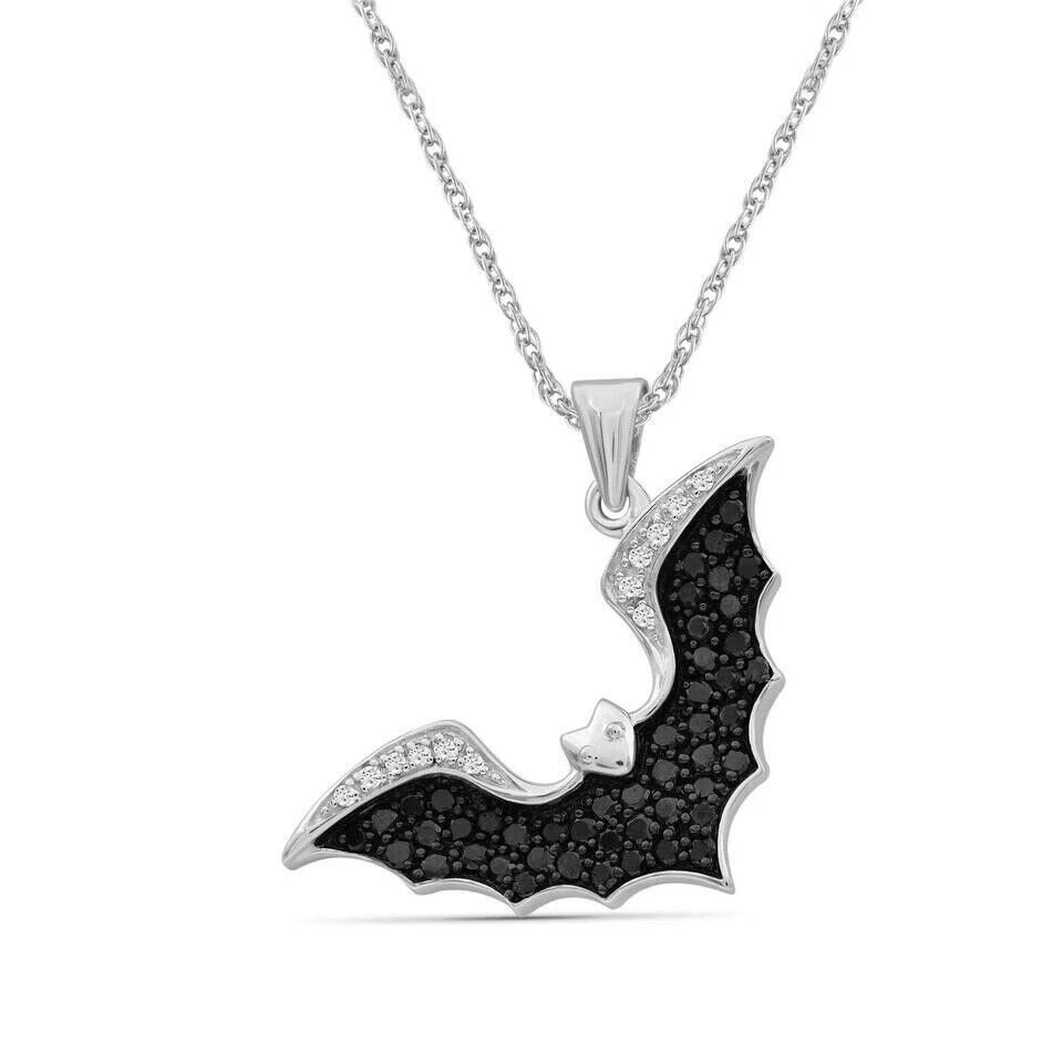 1.70 CT Round Cut Simulated Black Diamond Pendant Necklace 14k White Gold Plated