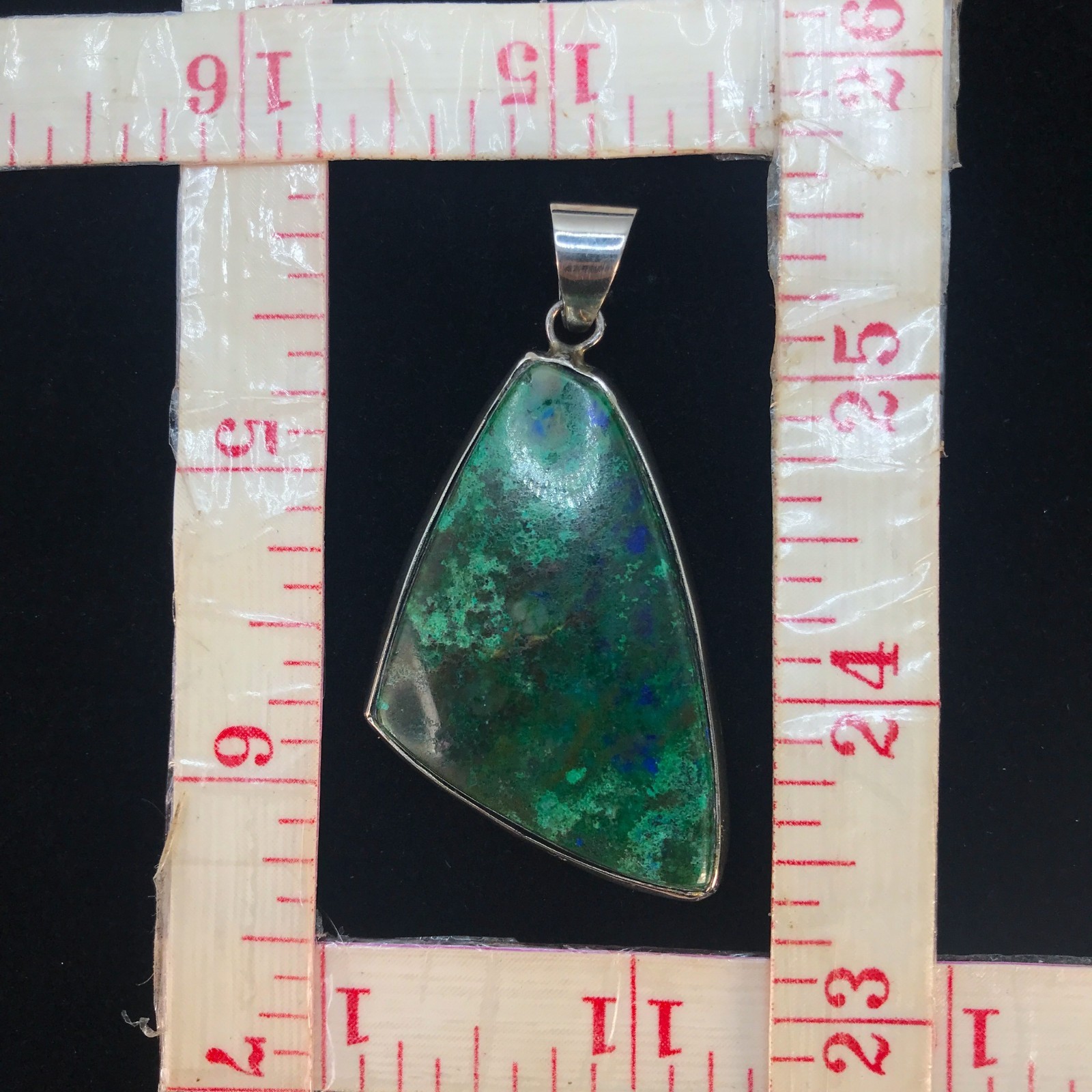 Malachite Azurite Sterling Silver 925 Pendant Freeform 13g Chunky Green Gemstone