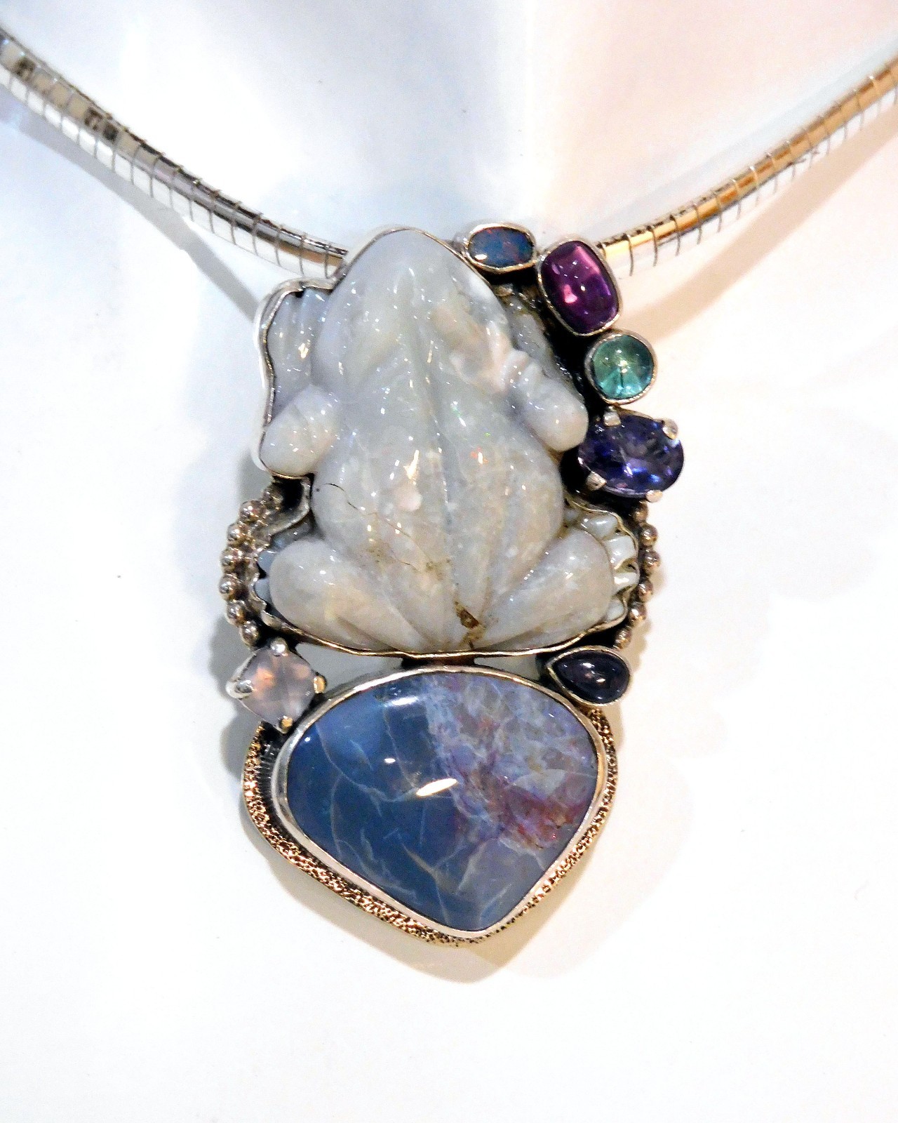 Amy Kahn Russell Sterling Silver Opal Frog Pendant /Pen