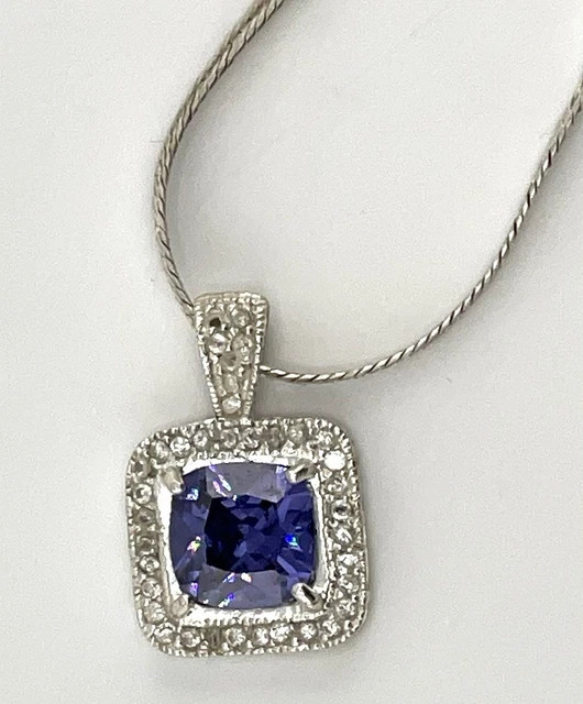 Cushion Cut Lab-Created Blue Tanzanite 925 Silver Pendant 14k White Gold Plated