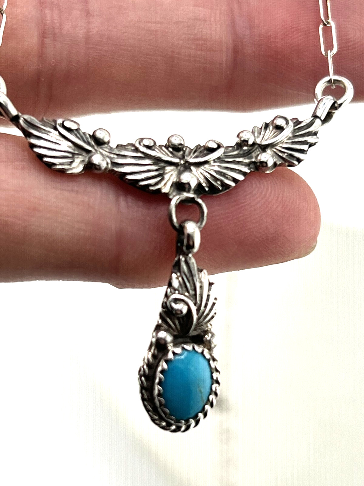 Southwestern Turquoise necklace 925 Sterling silver 18″ dainty lariat
