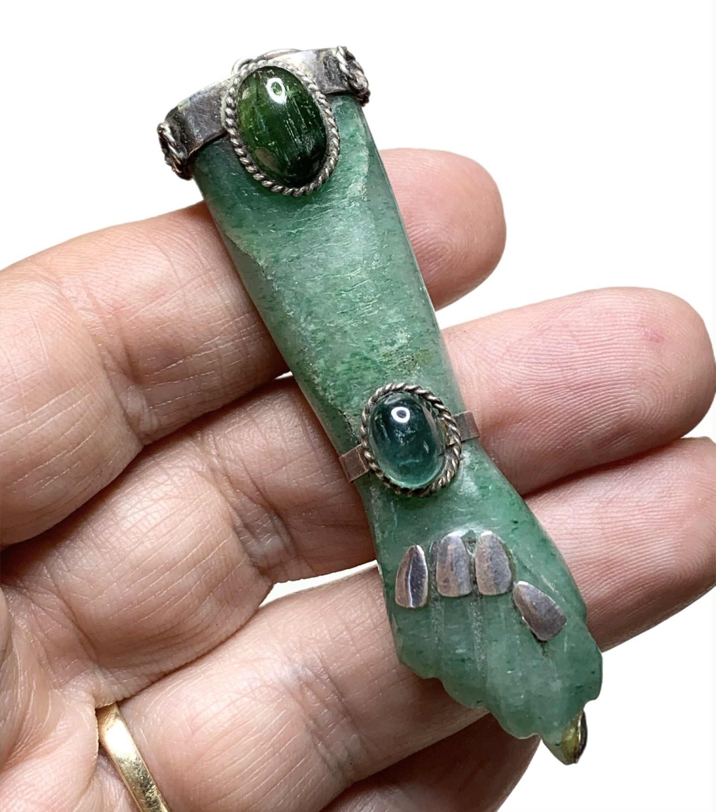 LUX Vintage Jadeite Figa Pendant, with Sterling Cap, XL Amulet, 3”