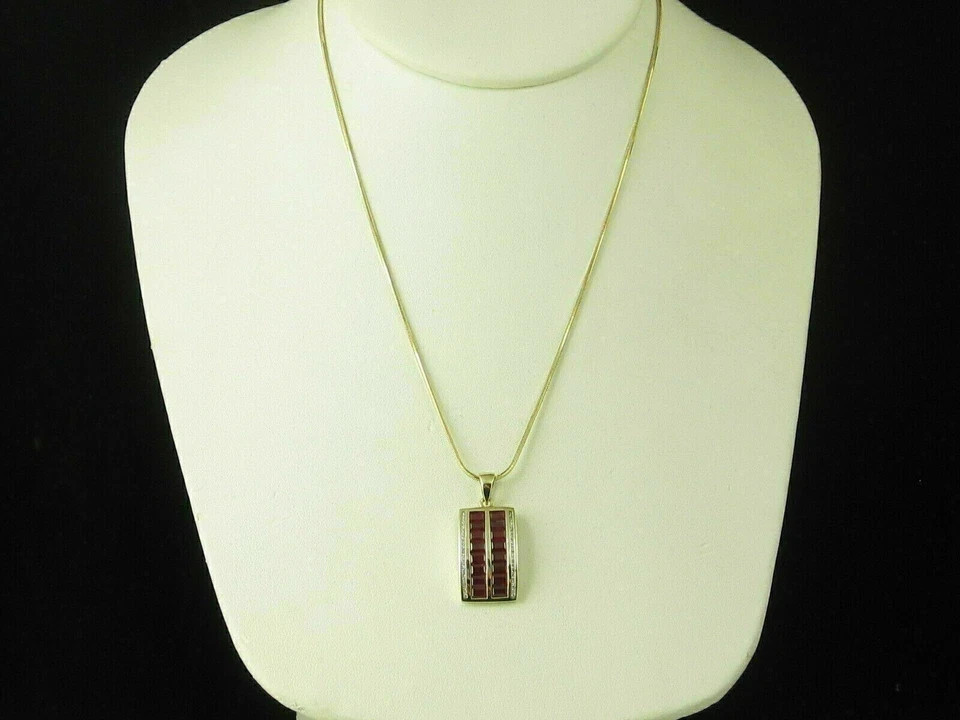 Ruby Diamond Pendant Necklace 14K Yellow Gold Over Baguette Channel Set 2.6Ct