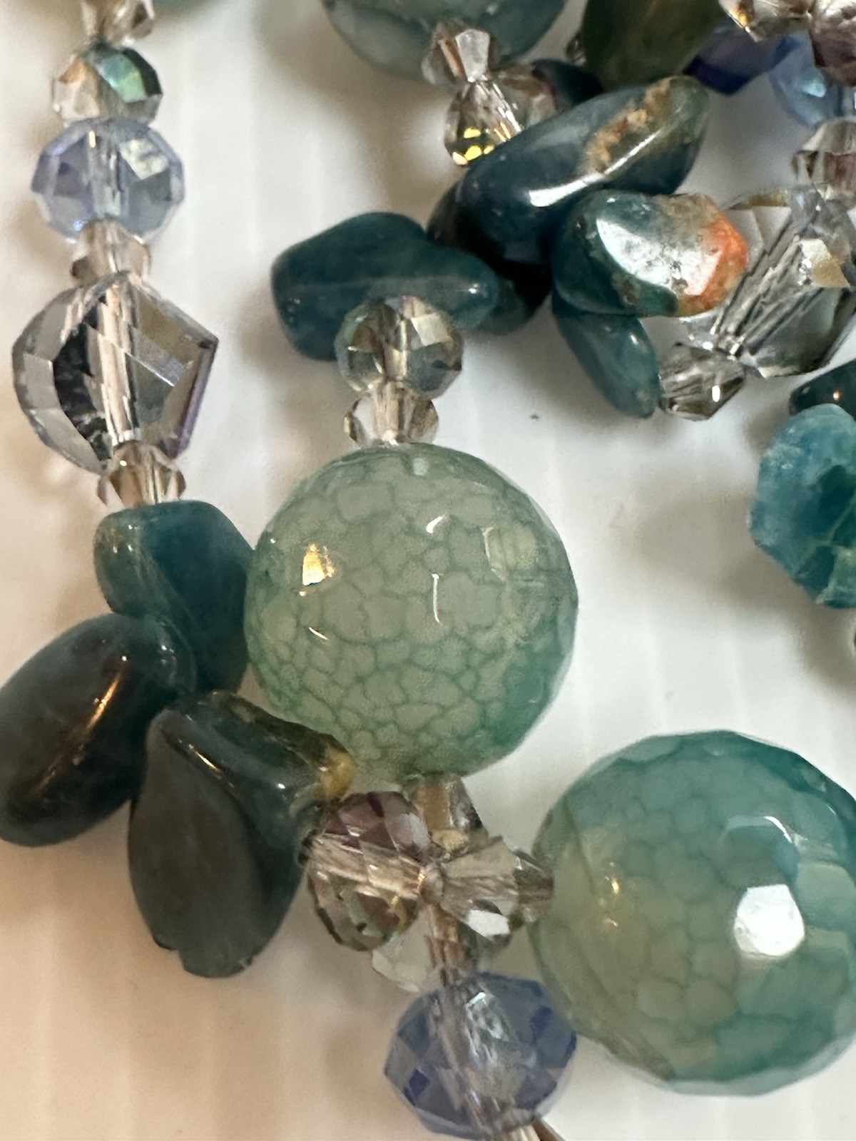 925 STERLING SILVER CLASP CHRYSOBERYL INDICOLITE STONES GREEN BLUE 34” NECKLACE