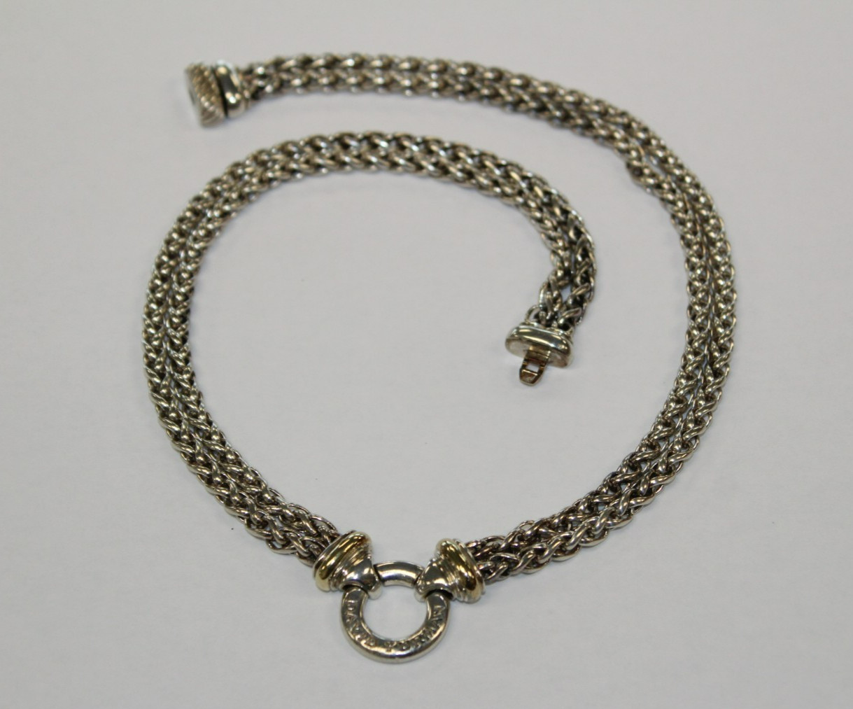 David Yurman Sterling & 18k Double Wheat Chain Amulet Necklace 16″ [016WEA]