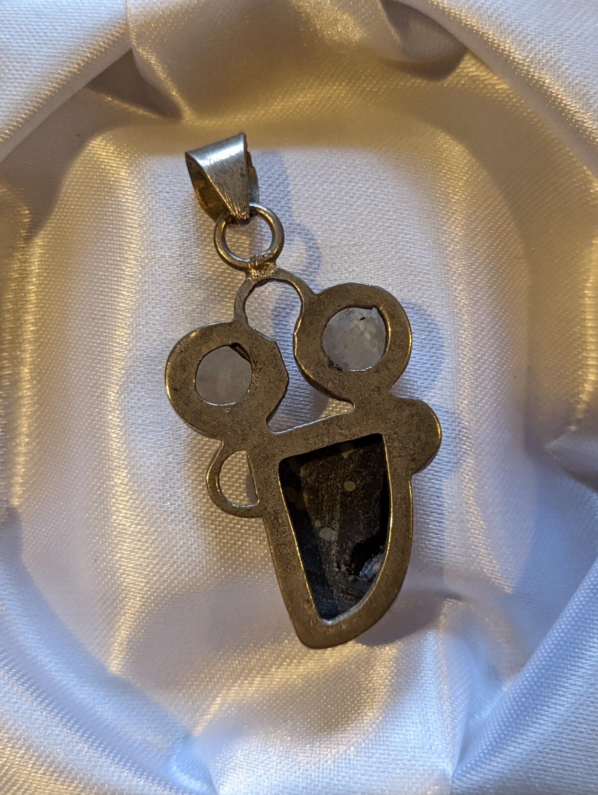Vintage Natural Jasper & Moonstone Gemstone Pendant on German Silver 11g 50x24mm