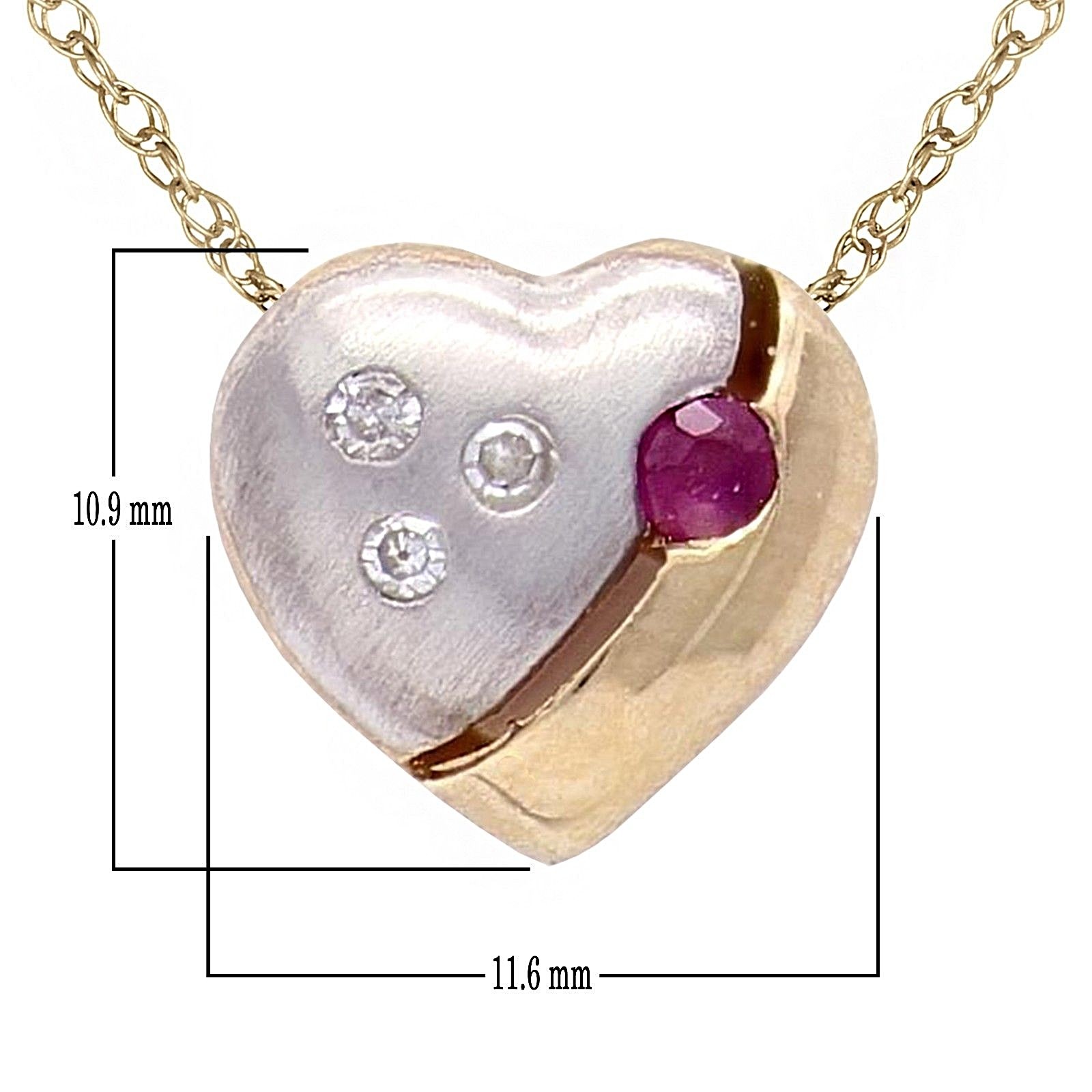 10k Two Tone Gold 18″ Necklace with Heart Ruby & Diamonds Charm Round Pendant