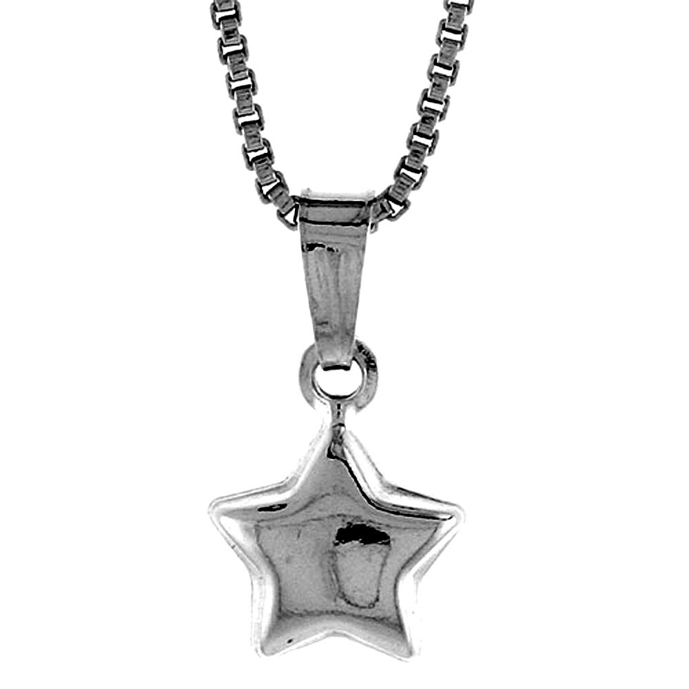 925 Sterling Silver Teeny Plain Hollow Star Pendant 9/32 (7mm) Inch Tall