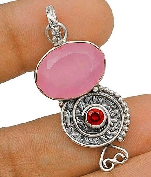 Natural Rose Quartz 925 Solid Sterling Silver Pendant 1 2/3″ Long @B3-2