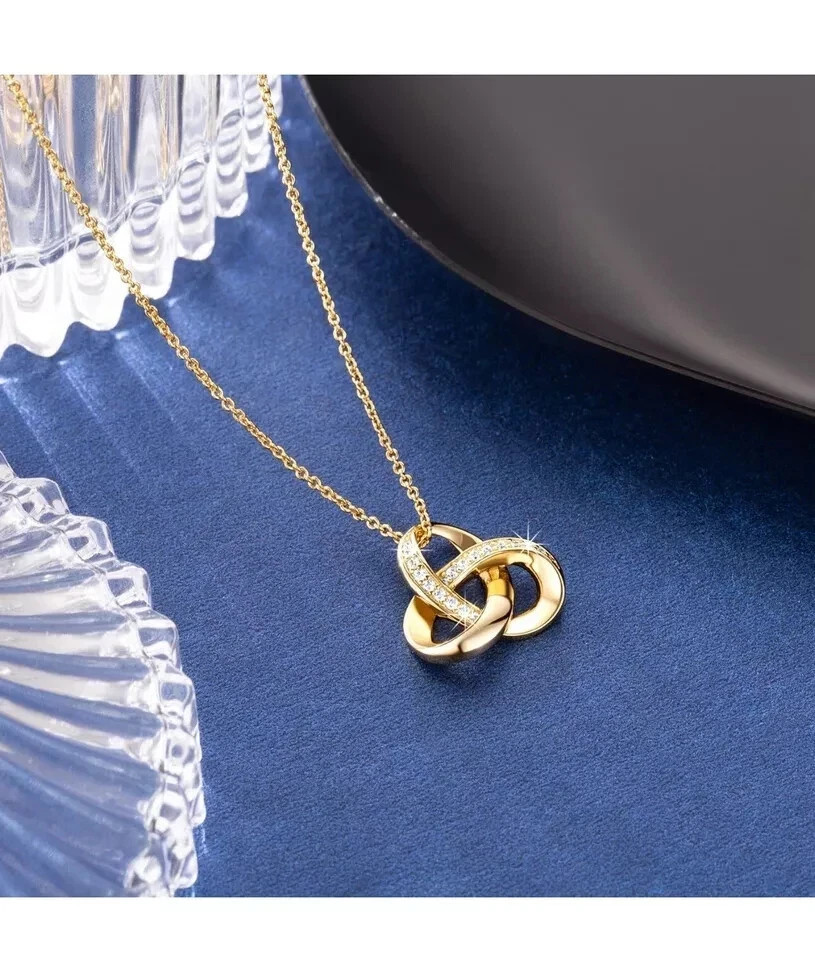 1.00Ct Real Moissanite Trendy Love Knot Infinity Pendant 14K Yellow Gold Plated