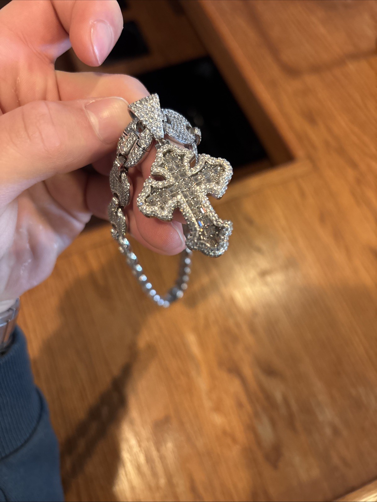 925 Silver Chain Iced Out VVS Moissanite with Cross Pendant
