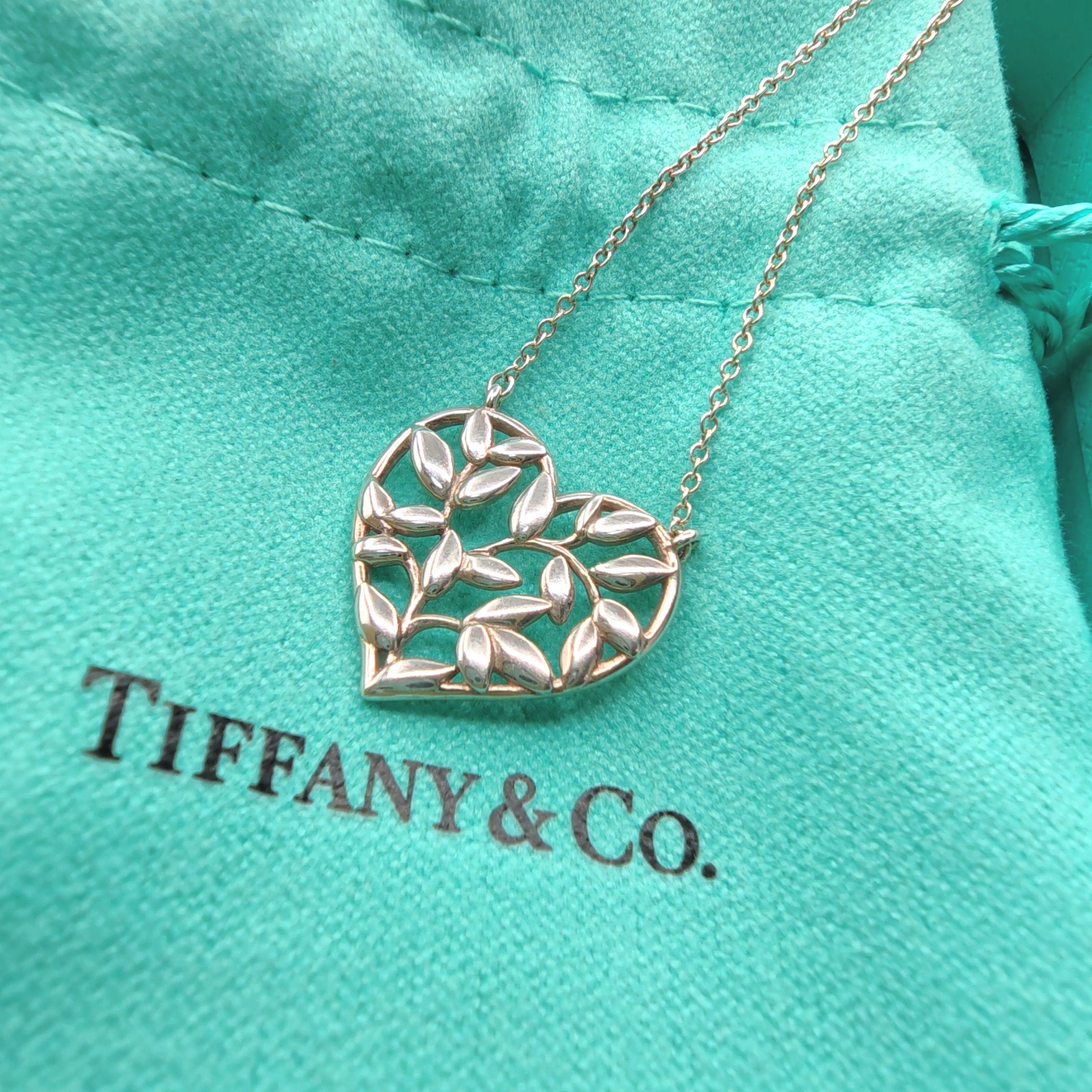 Authentic Tiffany & Co. Open Heart Filigree Pendant Necklace SV925 Silver Women