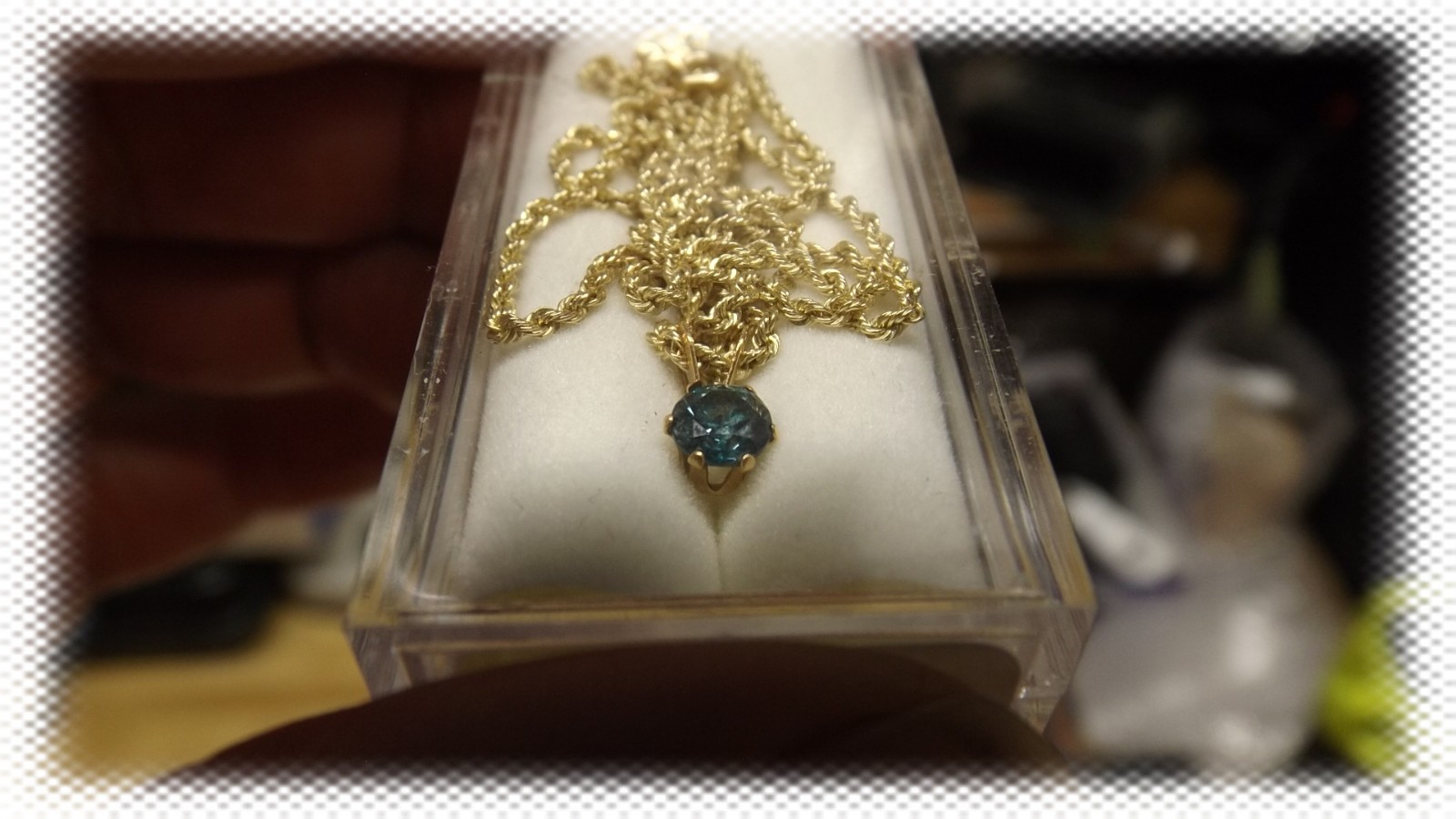 Authentic Blue Diamond Solitaire Pendant Women’s Necklace 10K Yellow Gold