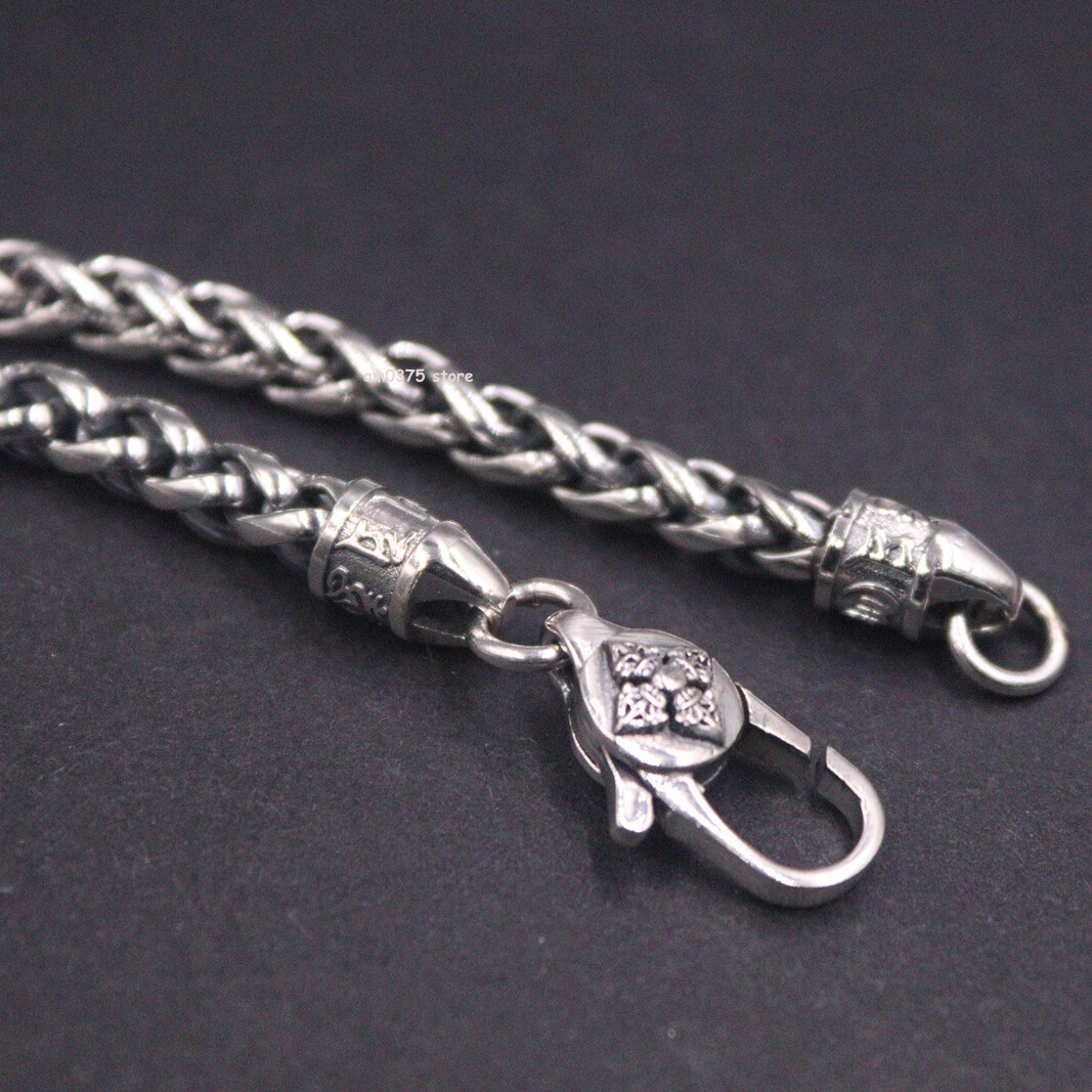 Real 925 Sterling Silver Necklace Men’s 5mm Wide Wheat Chain Link 22inch