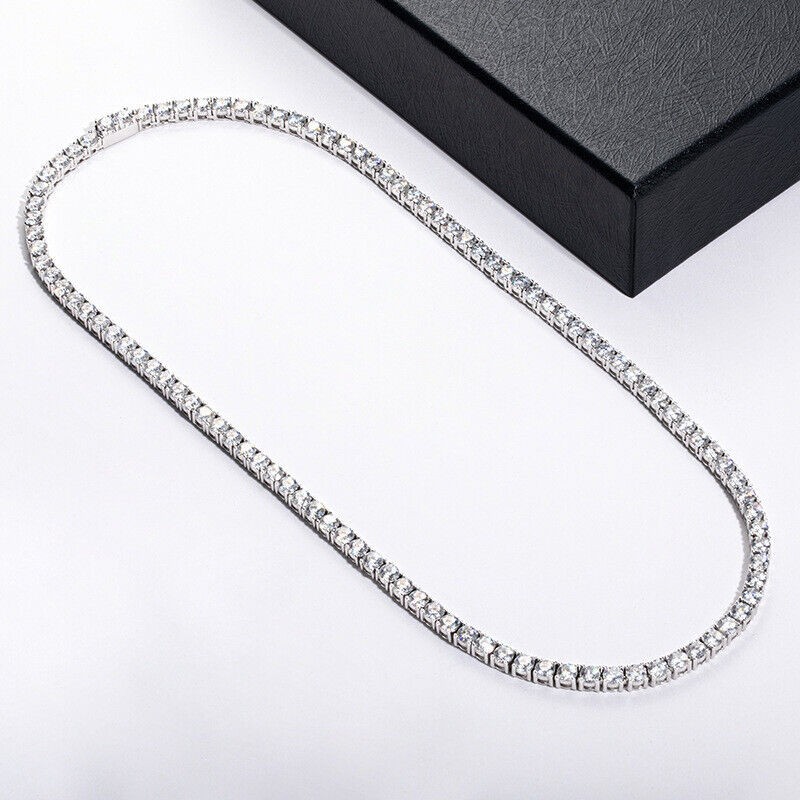 3-6.5MM REAL MOISSANITE Silver Tennis Chain Necklace – VVS D Color – Pass Tester