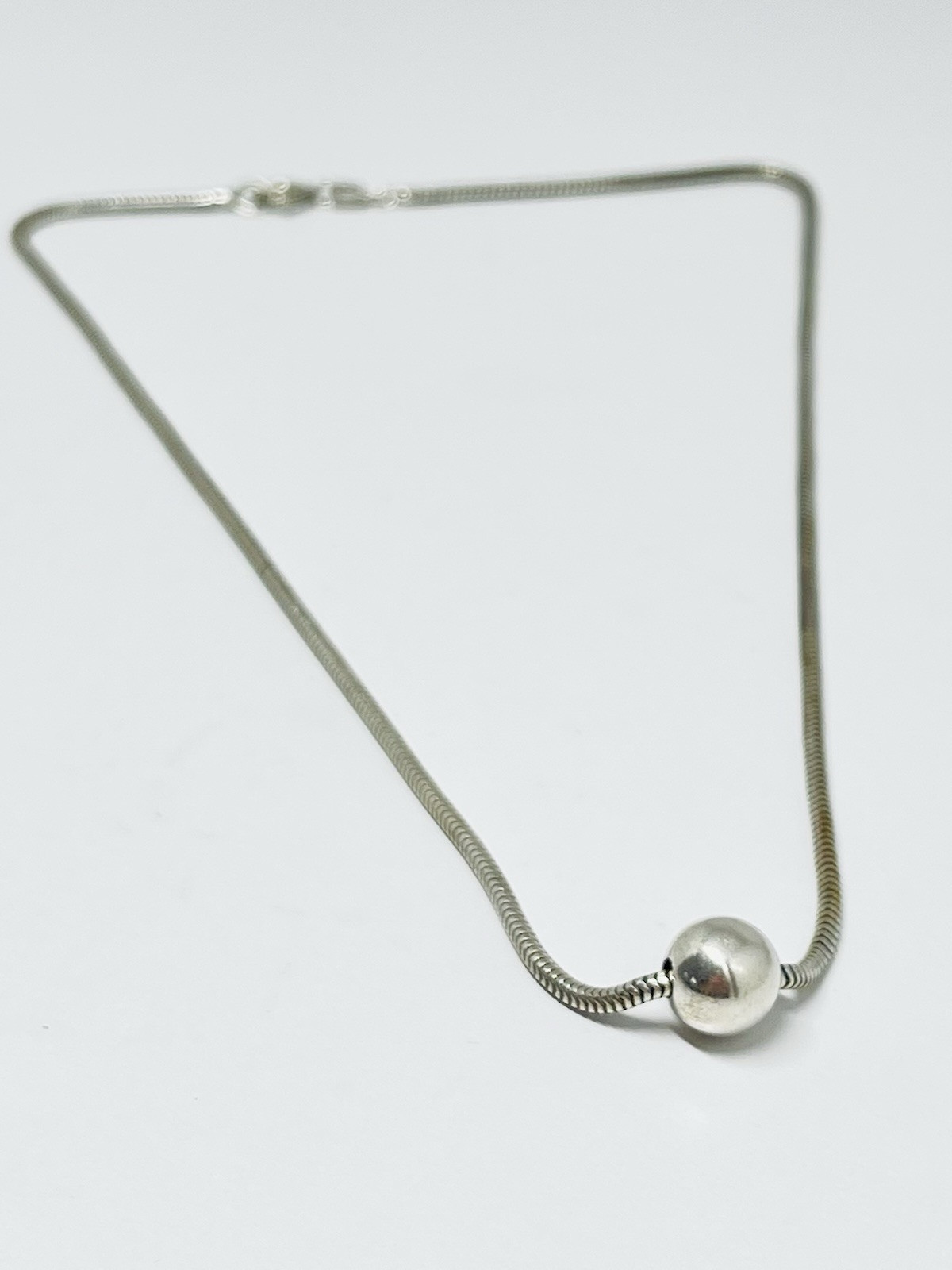 835 German Silver Ball Charm Pendant Snake Chain Necklace 16”