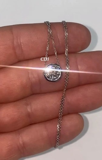 Stylish Bezel Set Solitaire 18″ Chain Pendant CVD Diamond Womens Gift 925 Silver