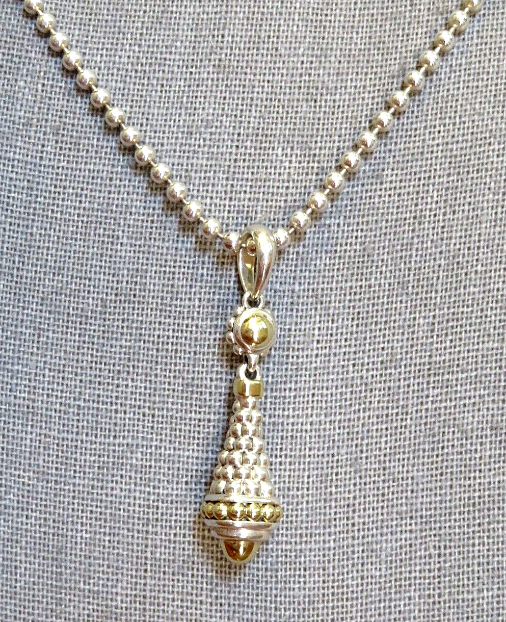 Lagos Signature Caviar Silver 18KT Gold Pendant 16-18″ Lagod Chain