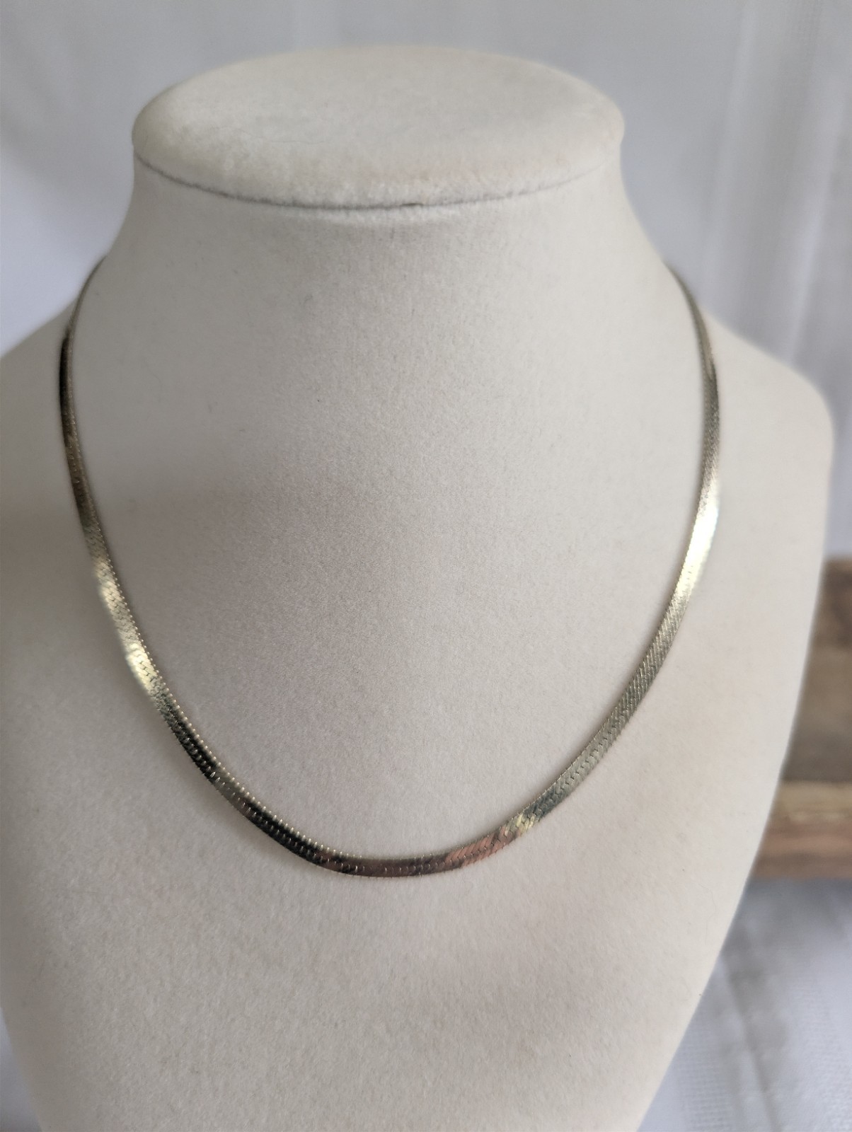 Gold Tone Sterling Silver Herringbone Chain Necklace 3mm 16″