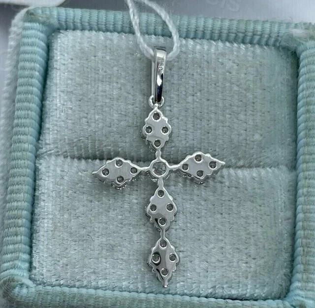 Women’s Cross Charm Pendant 14K White Gold Plated Round 1.98ct Lab Grown Diamond