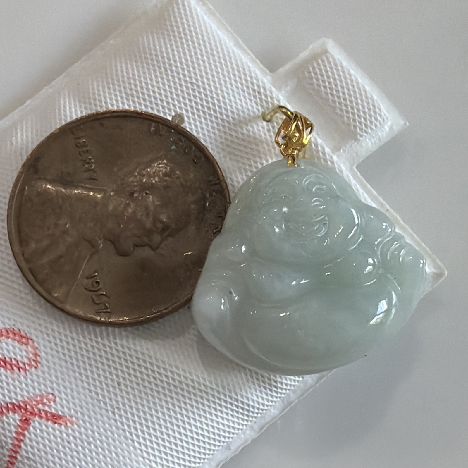 Light Green Laughing Buddha Jade Pendant (18k)