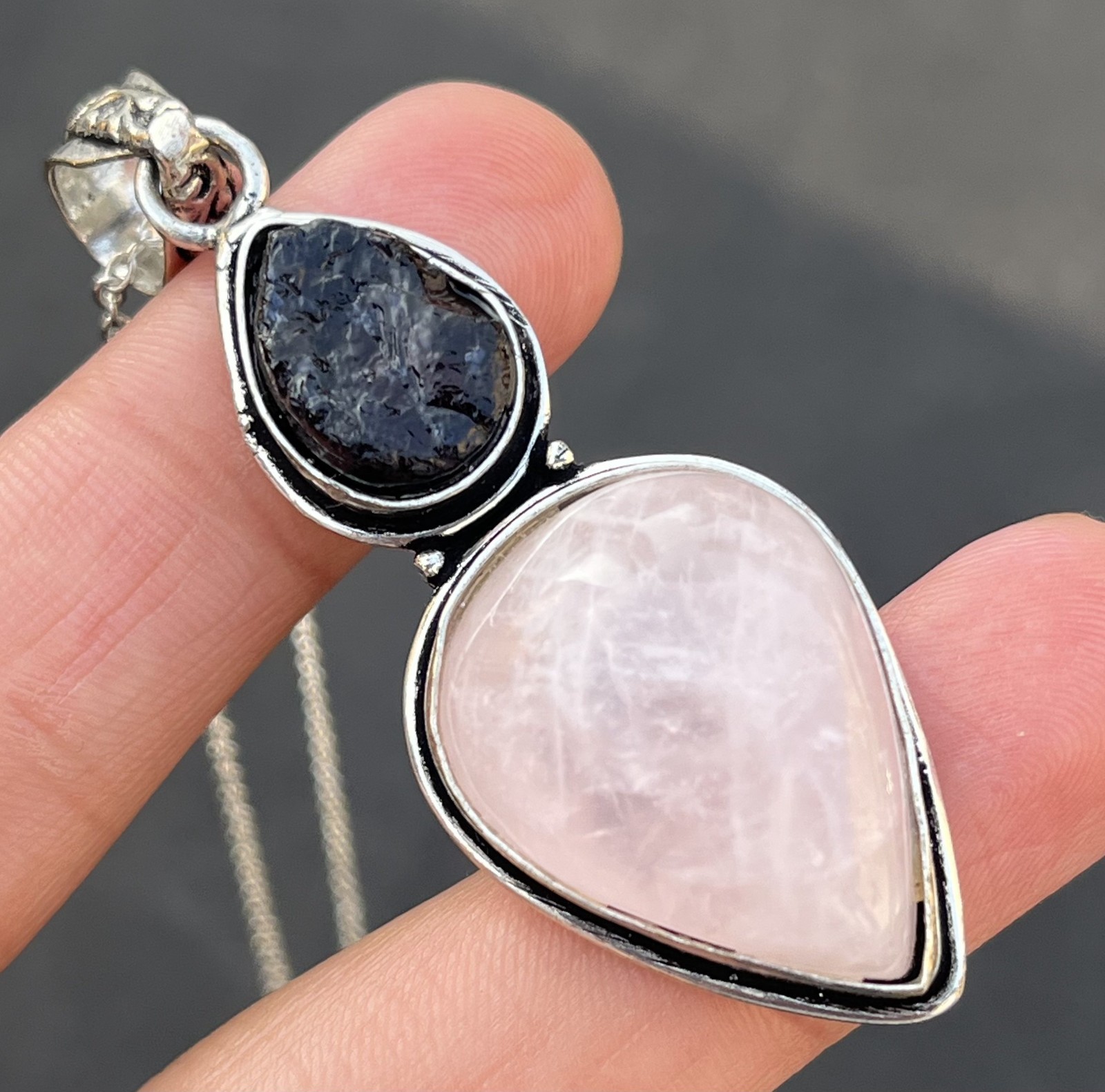 Natural Rose Quartz iolite Nacklace Sterling Silver Plated Handmade Pendant