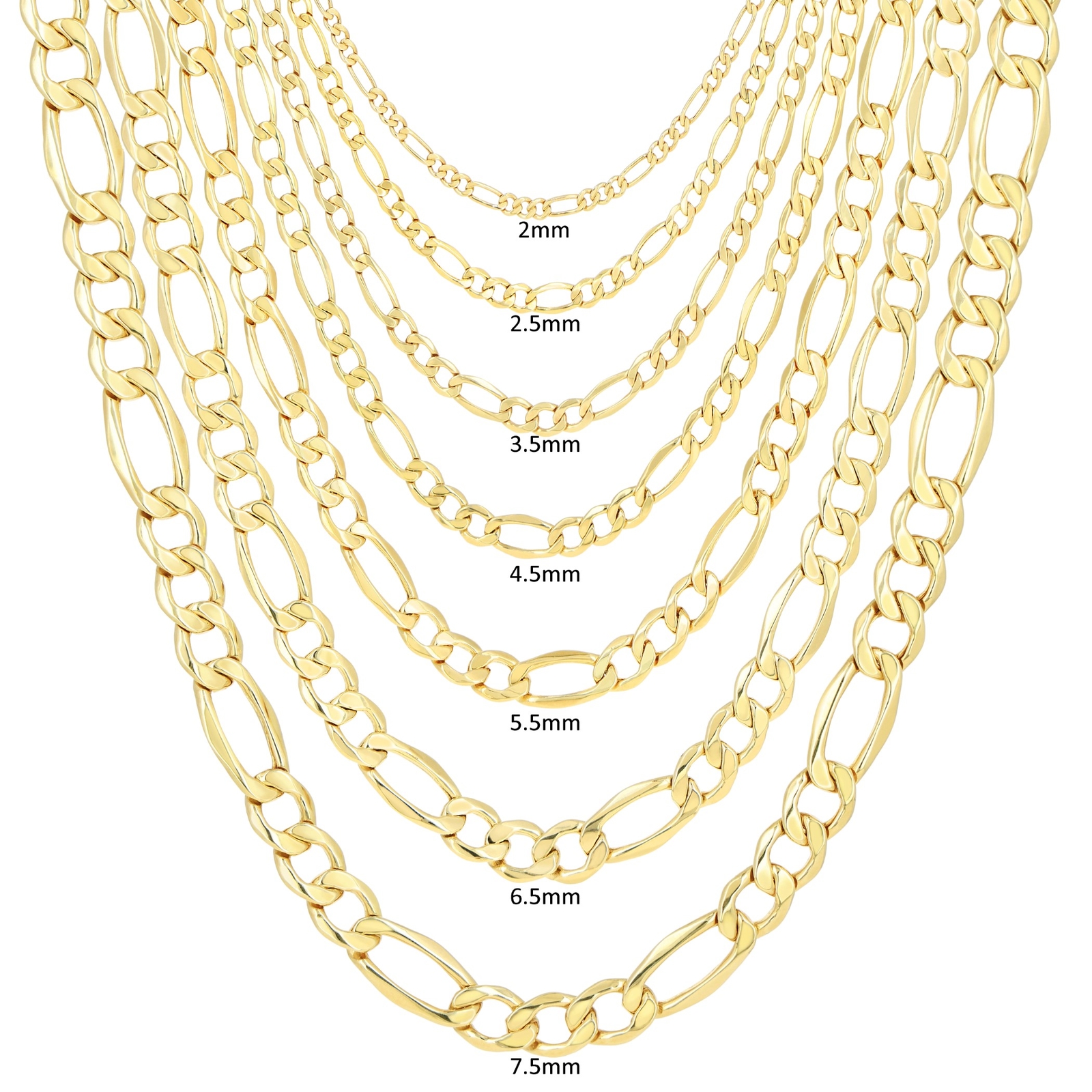14K Yellow Gold 2mm- 8mm Figaro Chain Italian Link Necklace Mens Women 16″- 30″