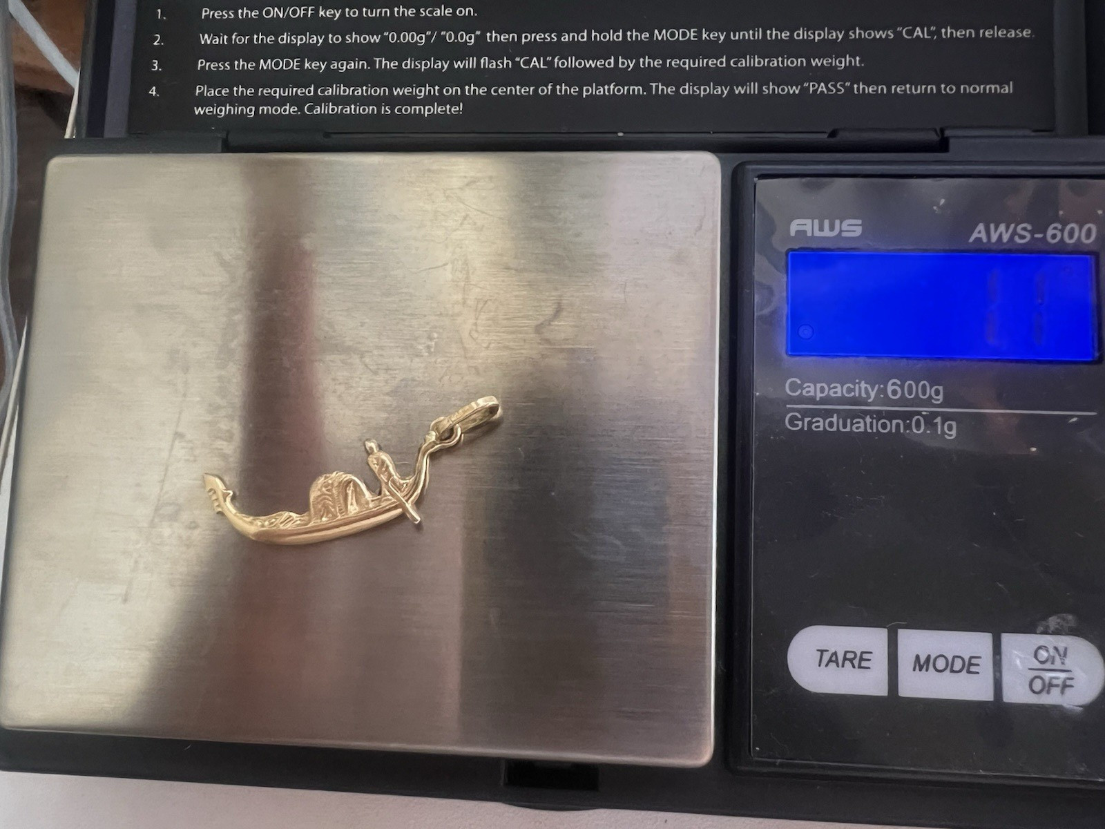 Solid 18k Gold Gondola Venice Venezia Charm Pendant Souvenir Italy 1.1 g