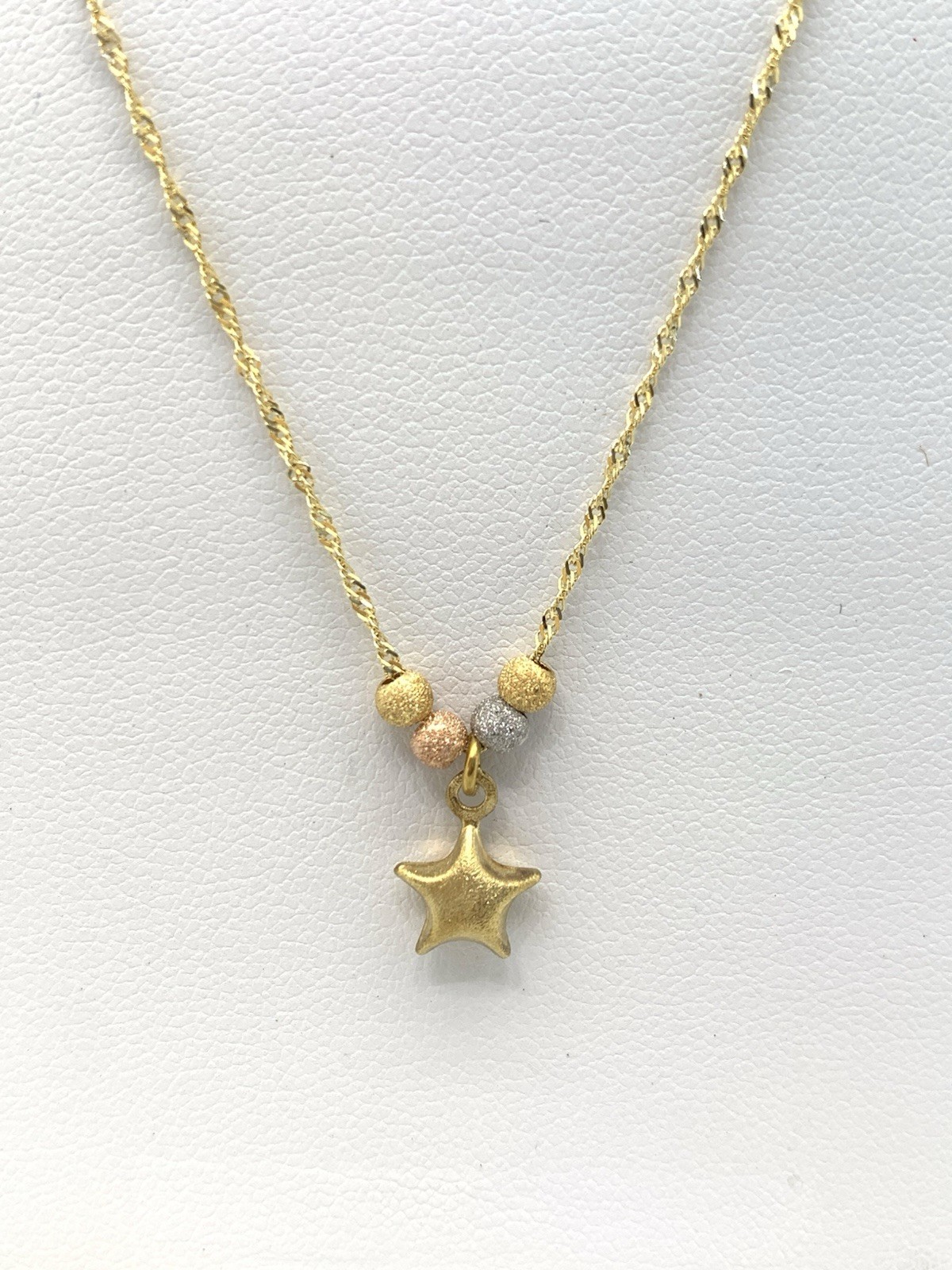 14k Solid Multi Tone Gold Star Beads Necklace