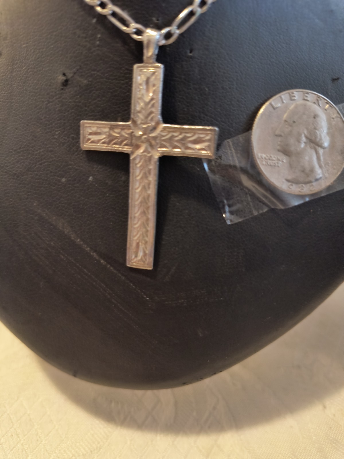 VTG Sterling Cross with Chain 24inch Male Or Female Sterling Silver Diamond Cut