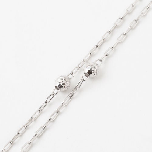 Pt850 Solid Platinum Oval Cable Chain Necklace Adjustable 17″ Faceted Beads Sta.