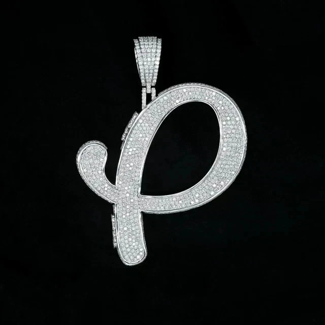 Custom Initial Letter 2.00Ct Real Moissanite Men’s Pendant 14k White Gold Plated