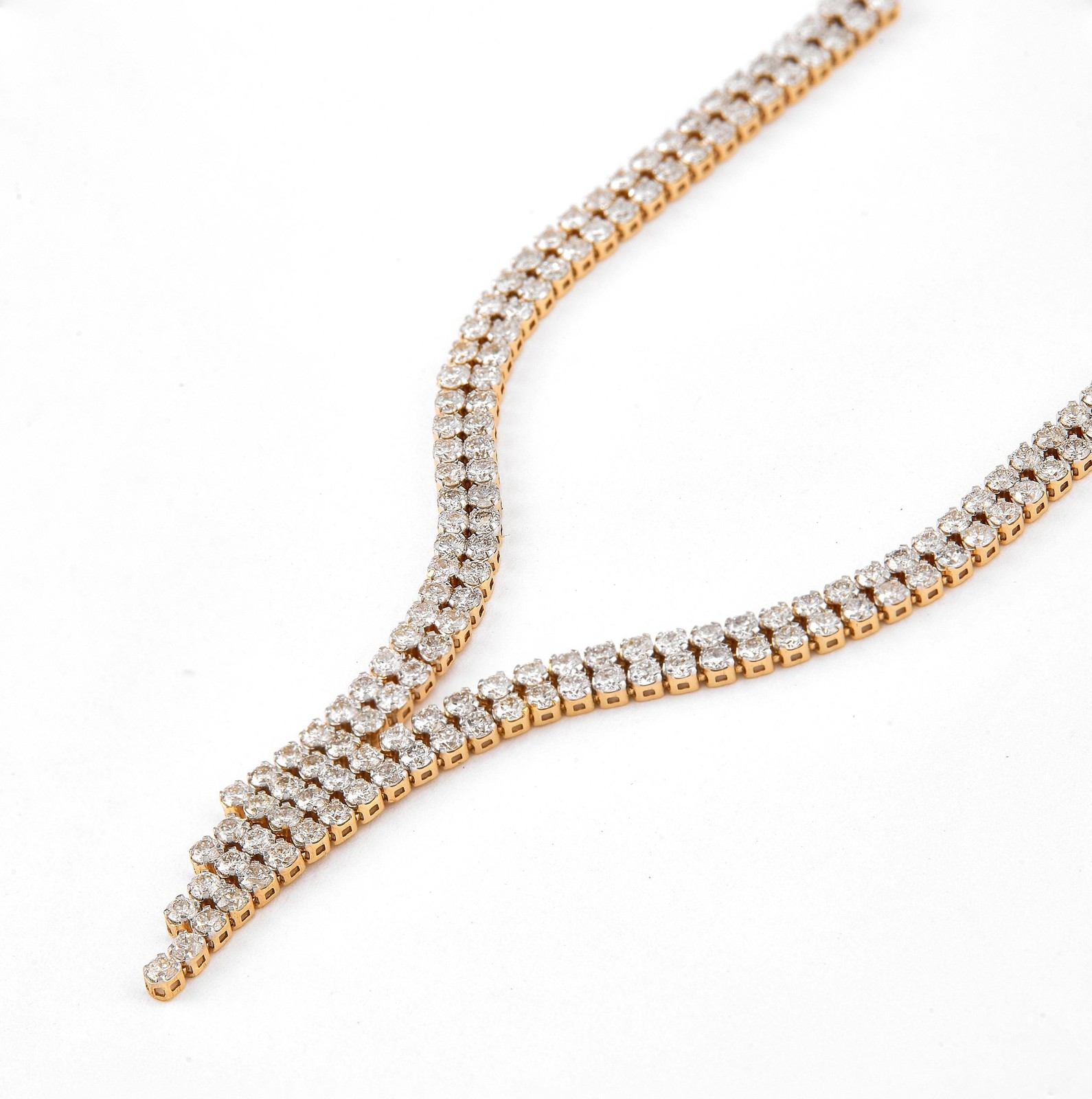 2.37 ct Natural Diamond Double Row Y Necklace 14K Gold Solid Gold Bridal Pave