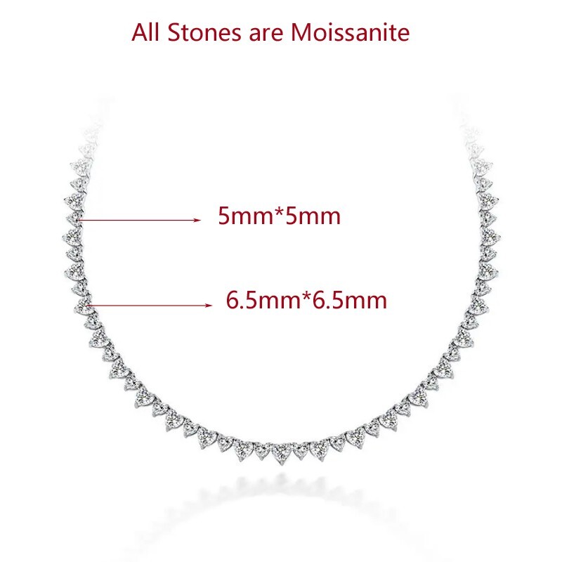 Heart Cut Real Moissanite Women Tennis Necklace Choker 18K White Gold Plated GRA