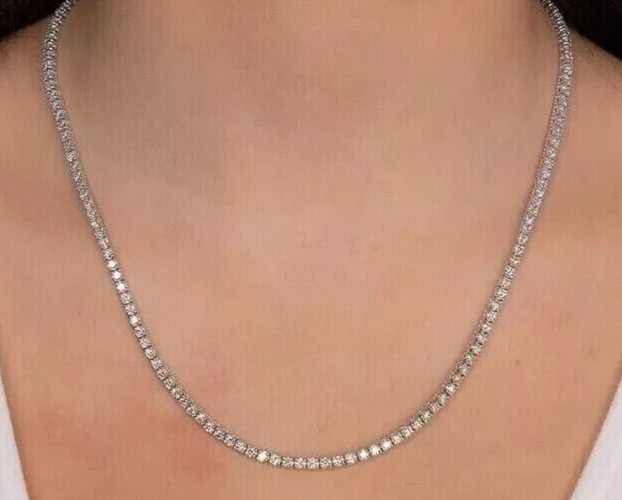 Lab Grown GDGL Certified Diamond 18″ Tennis Necklace 7.00CT Round Cut 14k Gold