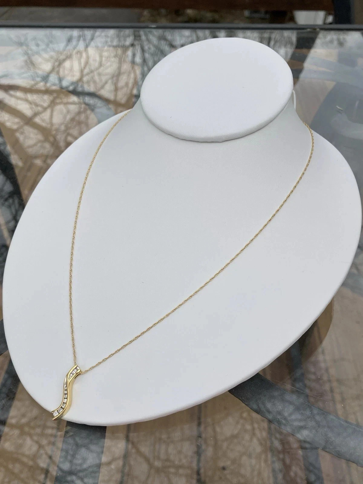DJBM 925 Channel Set .23ct Diamond Pendant on 21” 14k Gold Chain Necklace, 1.6g