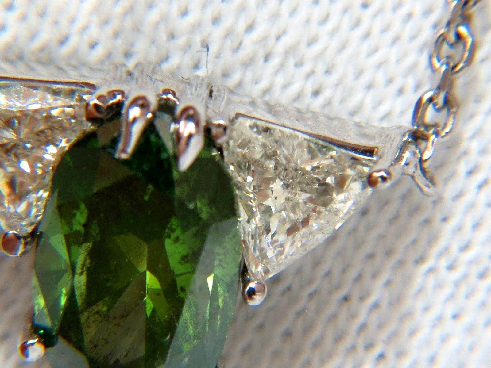 3.26CT ENHANCED FANCY COLOR GREEN DIAMOND NECKLACE SIDE TRILLIANTS 14KT 10035**