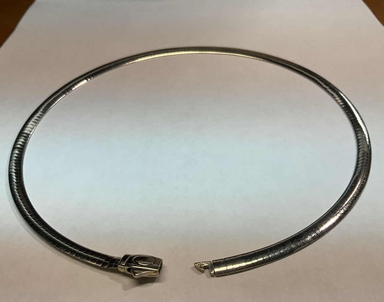 STERLING (925) & 14KT OMEGA DOUBLE SIDE Reversible 17” domed necklace Italy VJC