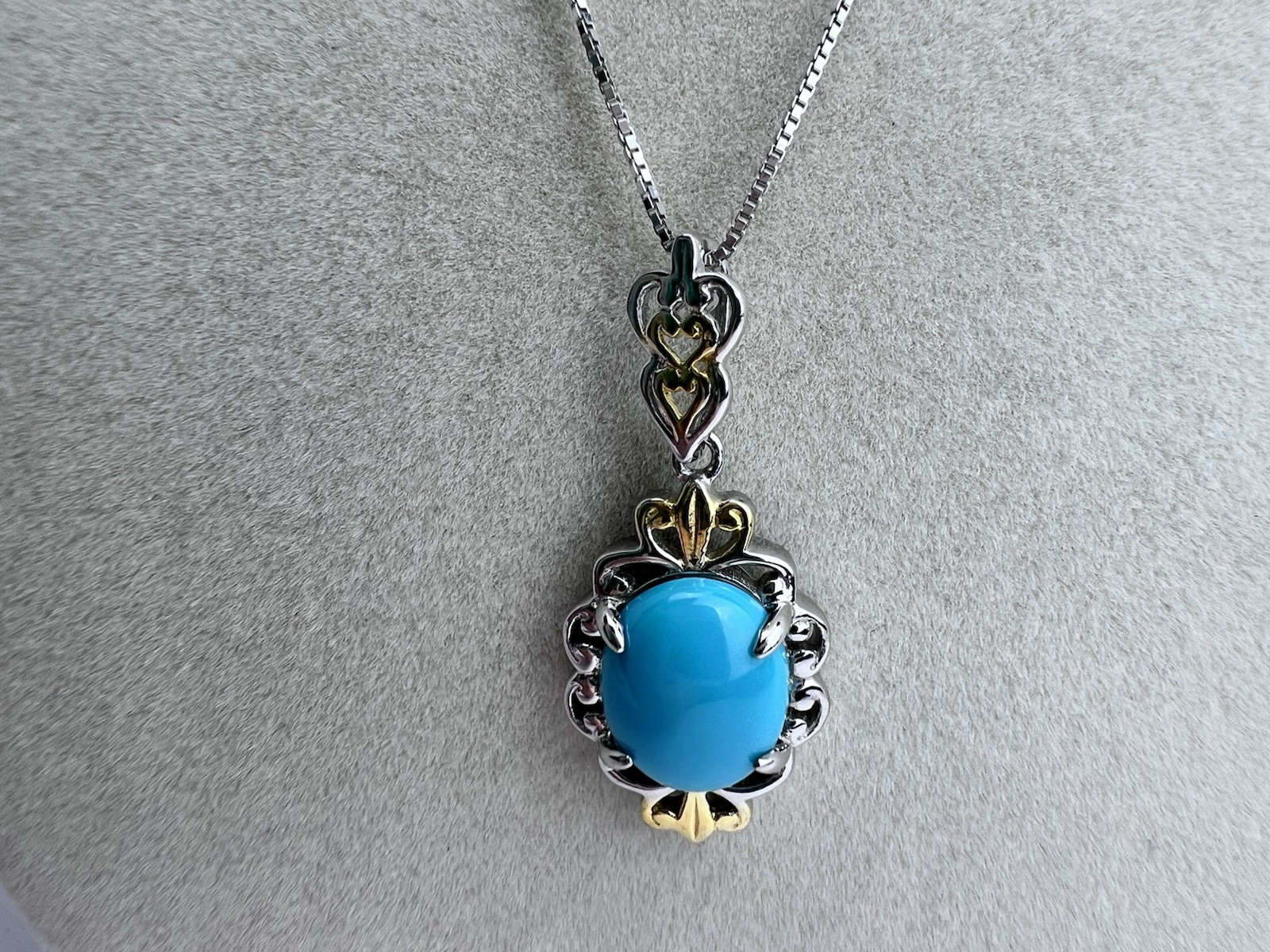NWT 925 Silver ITALY Box Chain Sleeping Beauty Cabochon Heart Filigree Necklace