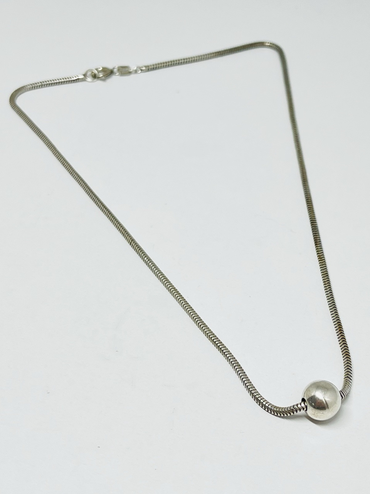 835 German Silver Ball Charm Pendant Snake Chain Necklace 16”