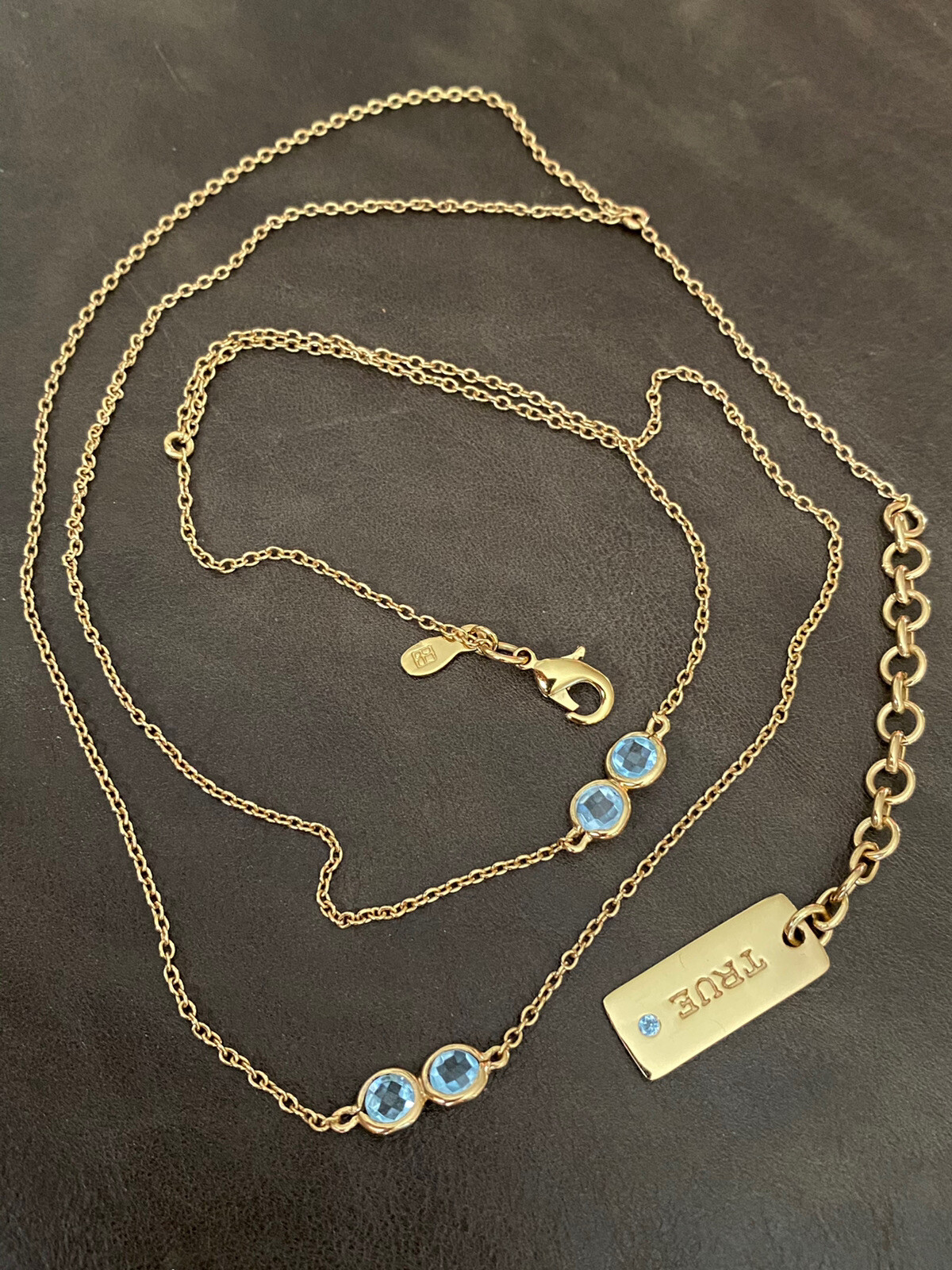NWT SIGNED TRUE GOLD PLATED OVER STERLING BLUE SKY TOPAZ NECKLACE 16.5″-19.5″ In